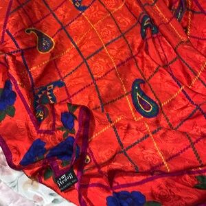 Ray Strauss Vintage Silk Scarf - Red floral  Print